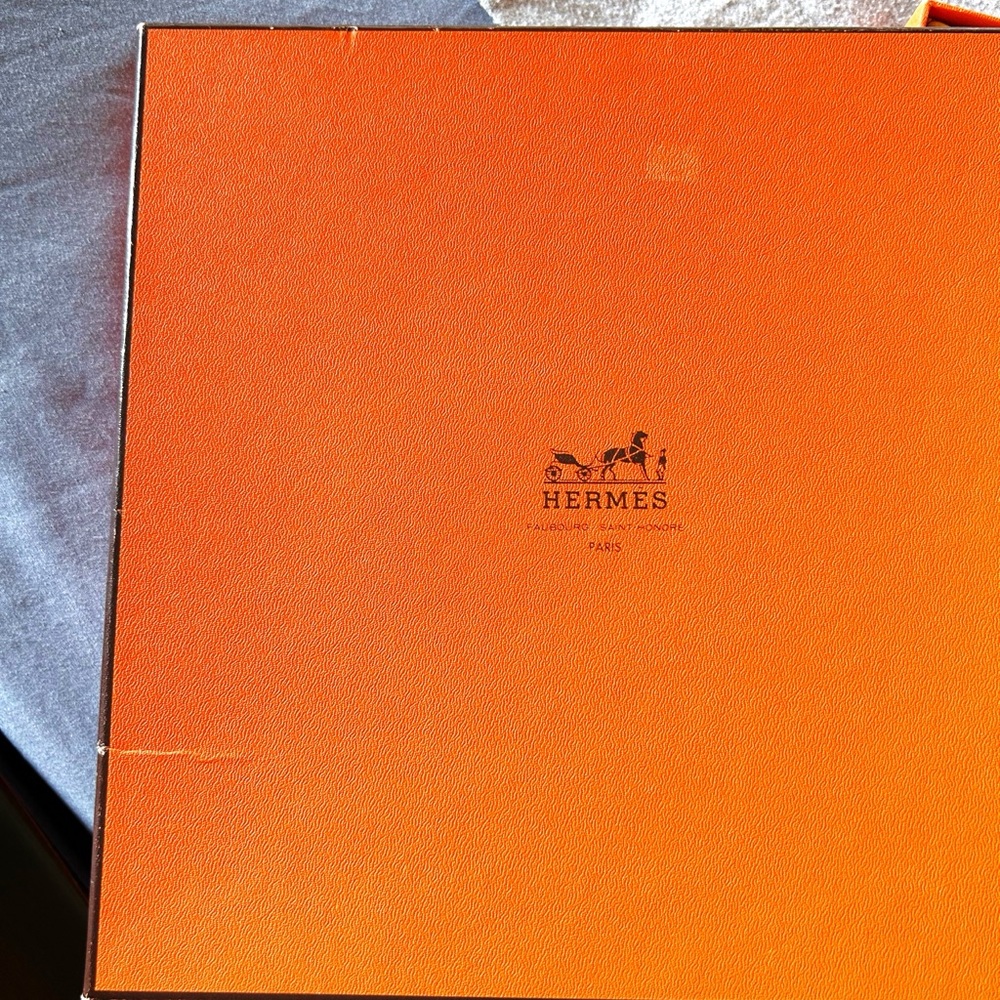 HERMES “Les Tuileries” Blue and Gold Silk Scarf - Picture 10 of 13